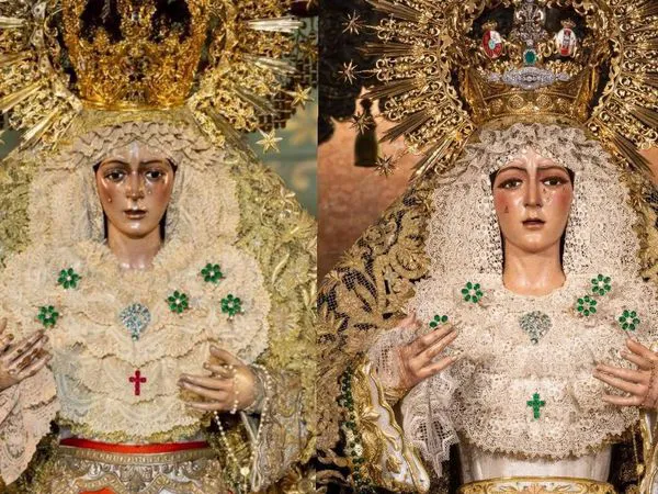 La Virgen de la Esperanza Macarena antes y despues| Foto:  X / @lcv0025 La Hermandad pide disculpas tras una controvertida intervención que alteró el rostro de la venerada Virgen de la Macarena