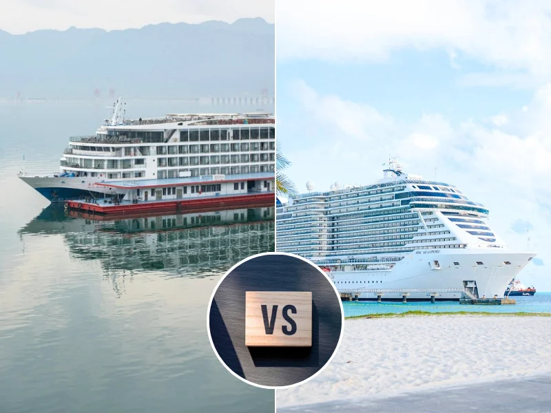 comparativa-visual-de-un-crucero-oceánico-gigante-frente-a-un-barco-fluvial-en-un-rio