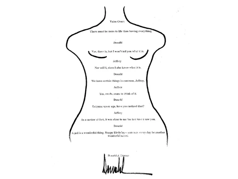 Nota de cumpleaños a Jeffrey Epstein con el nombre de Donald Trump compartida por los demócratas |Foto: CNN/X Nuevos documentos del caso Epstein revelan una carta atribuida a Donald Trump