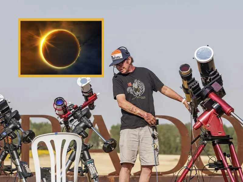 Telescopios instalados en el municipio de Villalibado debido al eclipse solar