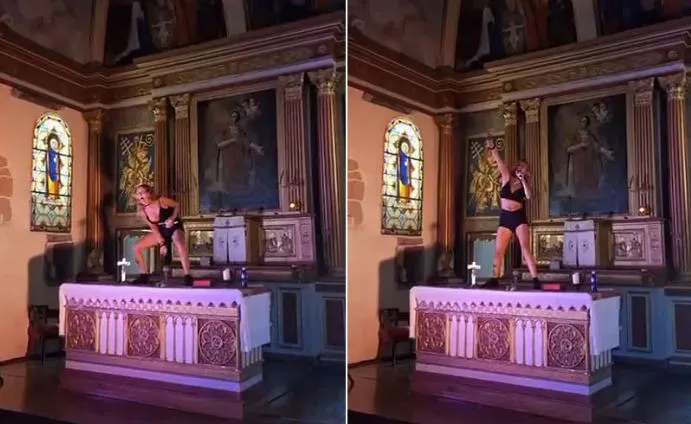 Capturas de Ane Lindane simulando la masturbación con un crucifijo|Foto: Youtube / @abogadoscrisitanos La humorista vasca Ane Lindane simuló un acto sexual con un crucifijo durante un festival en el País Vasco francés, provocando una tormenta política y religiosa