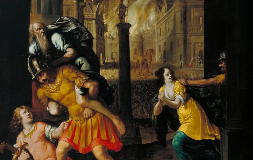"Eneas y su familia huyendo de Troya en llamas" de Henry Gibbs. Foto: Galería Británica de Tate. “Eneas y su familia huyendo de Troya en llamas”, una obra del siglo XVII del pintor inglés Henry Gibbs, será restituida a los descendientes de Samuel Hartveld, coleccionista judío forzado a huir de los nazis.