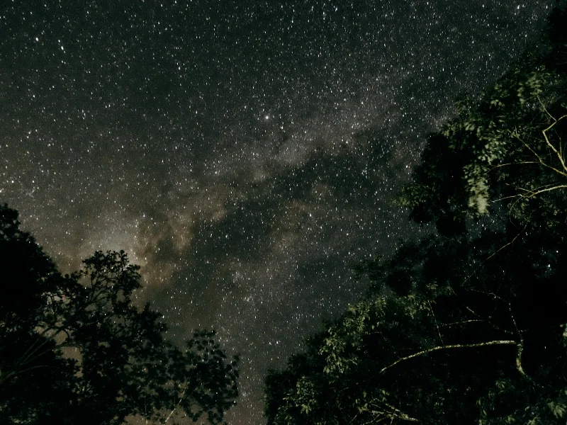 Fotografía nocturna del cielo estrellado sobre la sierra del Montsec durante una ruta de senderismo