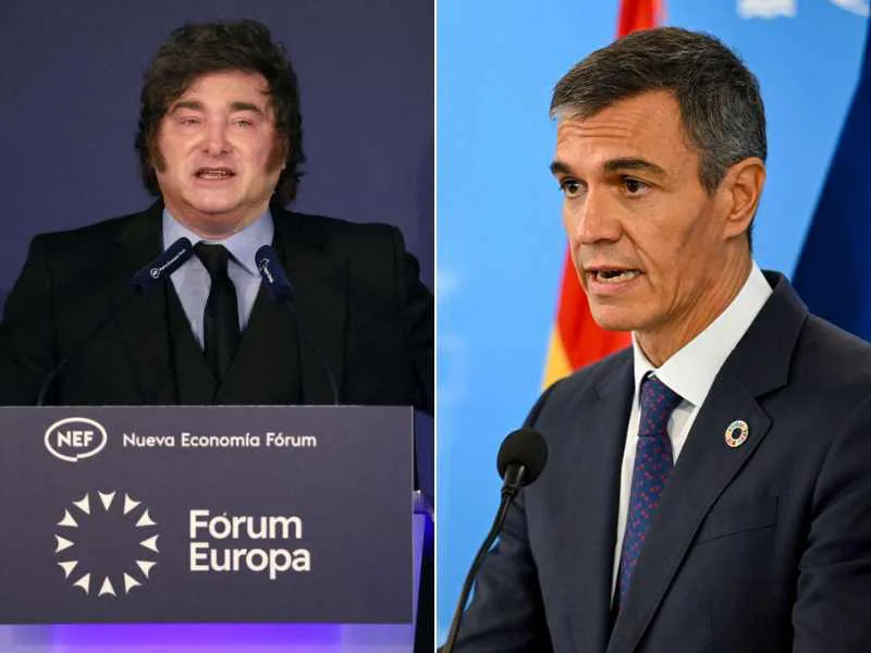 Javier Milei llama dictador a Pedro Sánchez en su visita a España