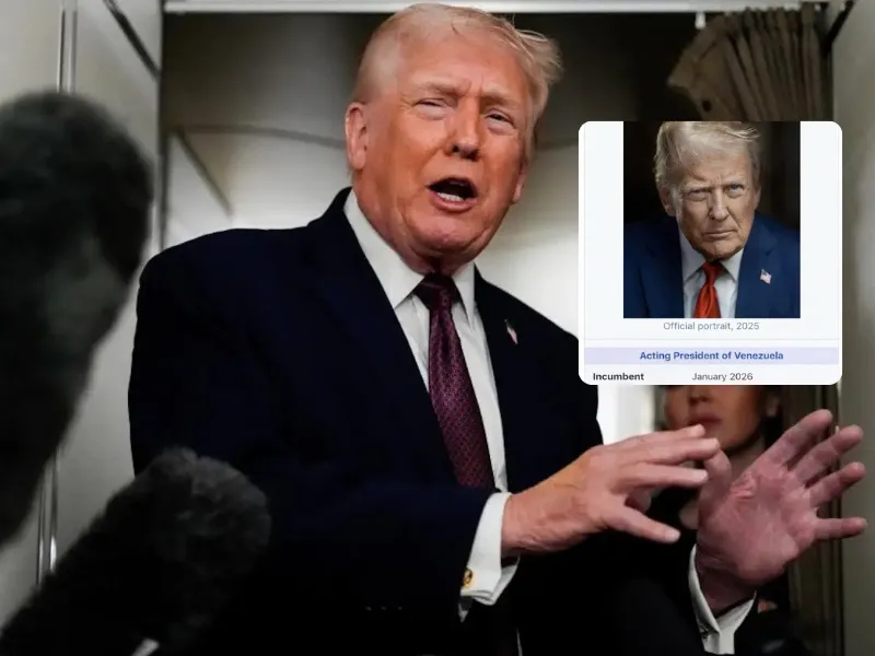 donald-trump-declaraciones-venezuela-petroleo-reunion-casa-blanca|Foto: AP Donald Trump se declara presidente en funciones de Venezuela mediante una imagen manipulada. Tensiones con petroleras y próxima reunión con María Corina Machado
