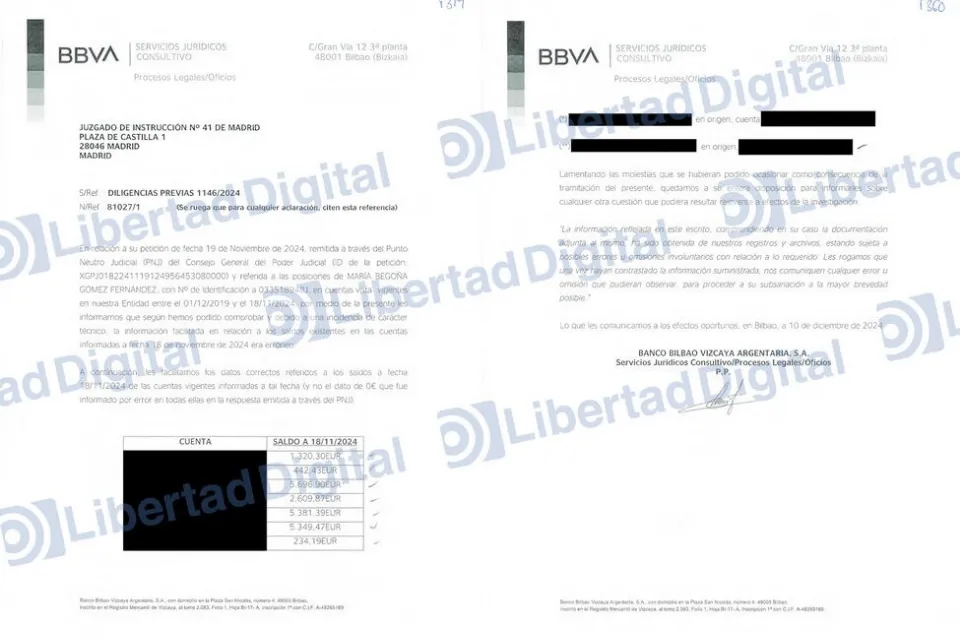 Cuentas de Begoña Gómez en BBVA. Libertad Digital 
