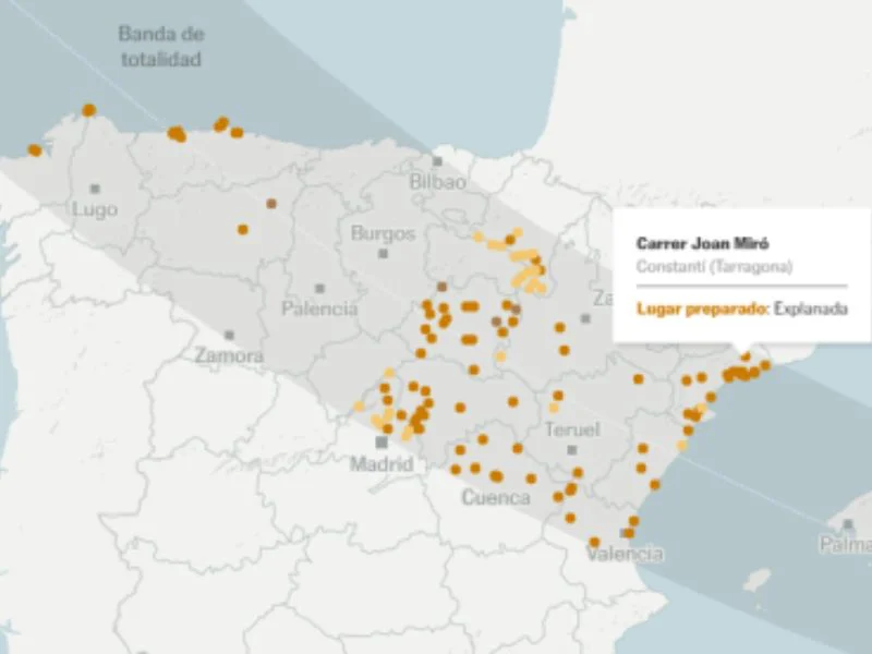 mapa-de-la-provincia-de-tarragona-con-iconos-de-los-puntos-oficiales-de-observacion-del-eclipse|Foto: El País 
