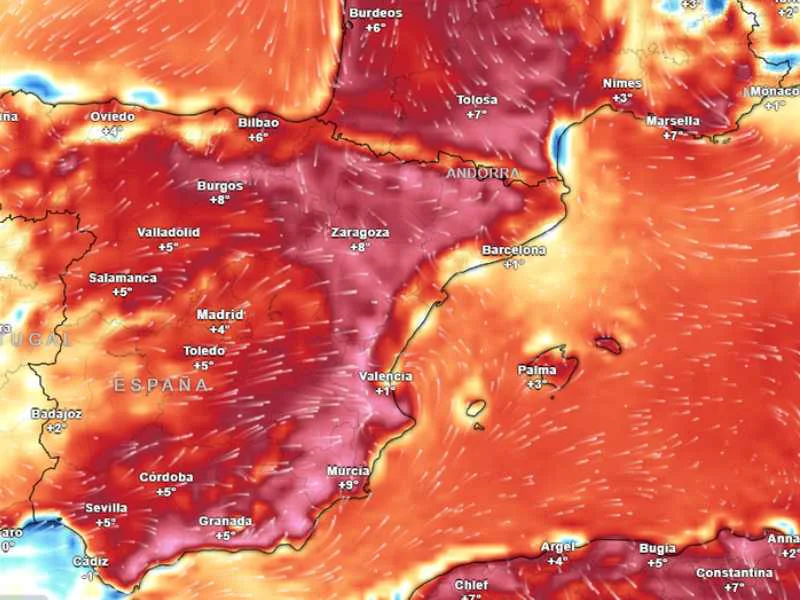 Mapa de temperaturas y predicción meteorológica sobre la Península Ibérica|Foto: Meteored