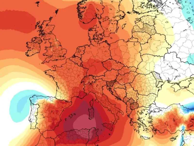 Mapa meteorológico con masa de aire cálido|Foto: Meteored/ECMWF
