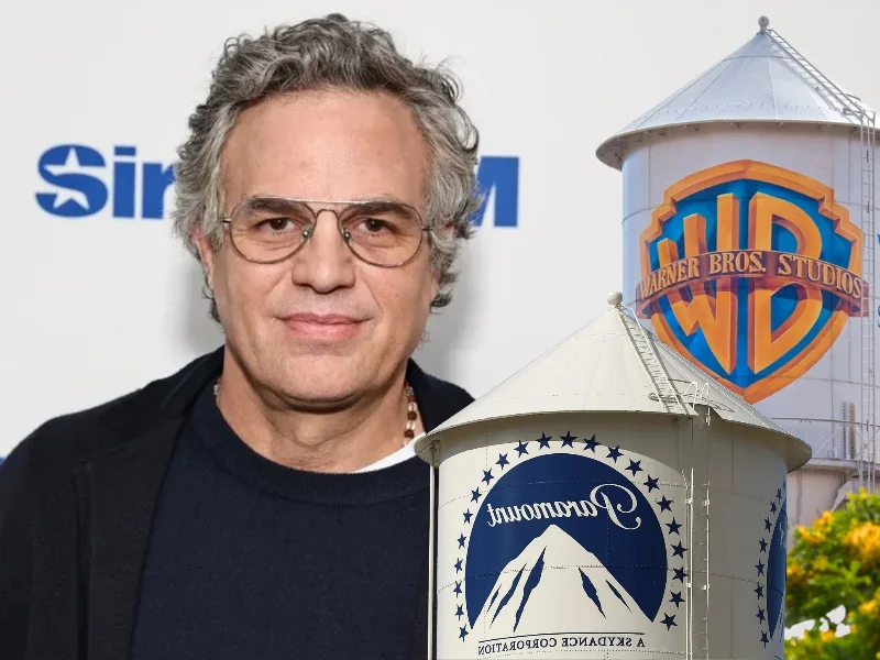 Montaje ilustrativo con el actor Mark Ruffalo frente a los logotipos de Paramount y Warner Bros.