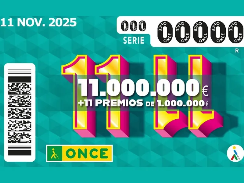 sorteo-once-11-del-11-2025|Foto: El Mundo/Cupón del Sorteo del 11 del 11 de la ONCE 2025 El Sorteo del 11 del 11 de la ONCE 2025 reparte 11 millones de euros en su primer premio. Consulta premios, horario y resultados