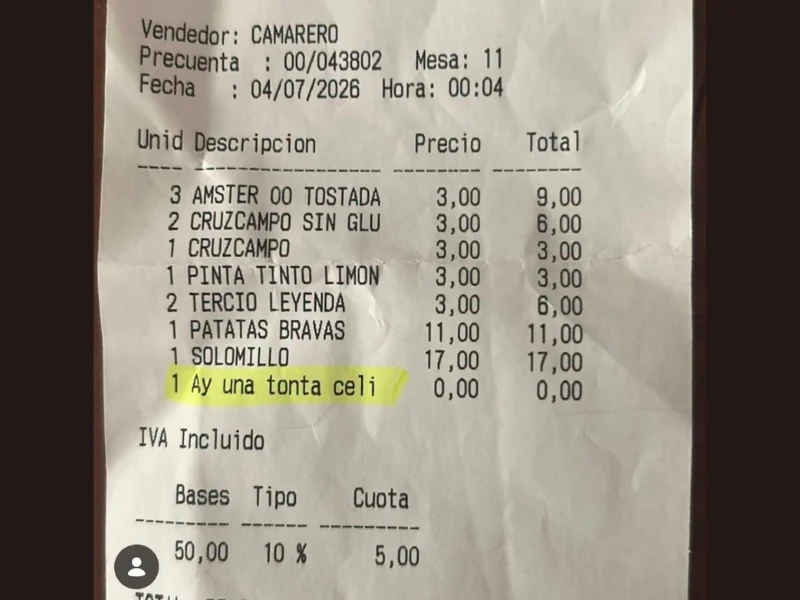 Detalle de un ticket de un bar|Foto: Hora Jaén